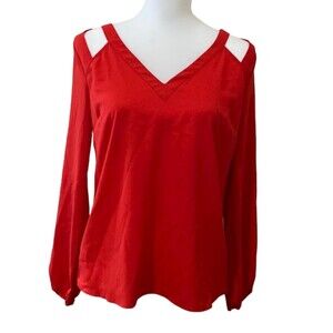 Skies are Blue Long Sleeve Satin Shirt Womens XS Open Back Romantic Career